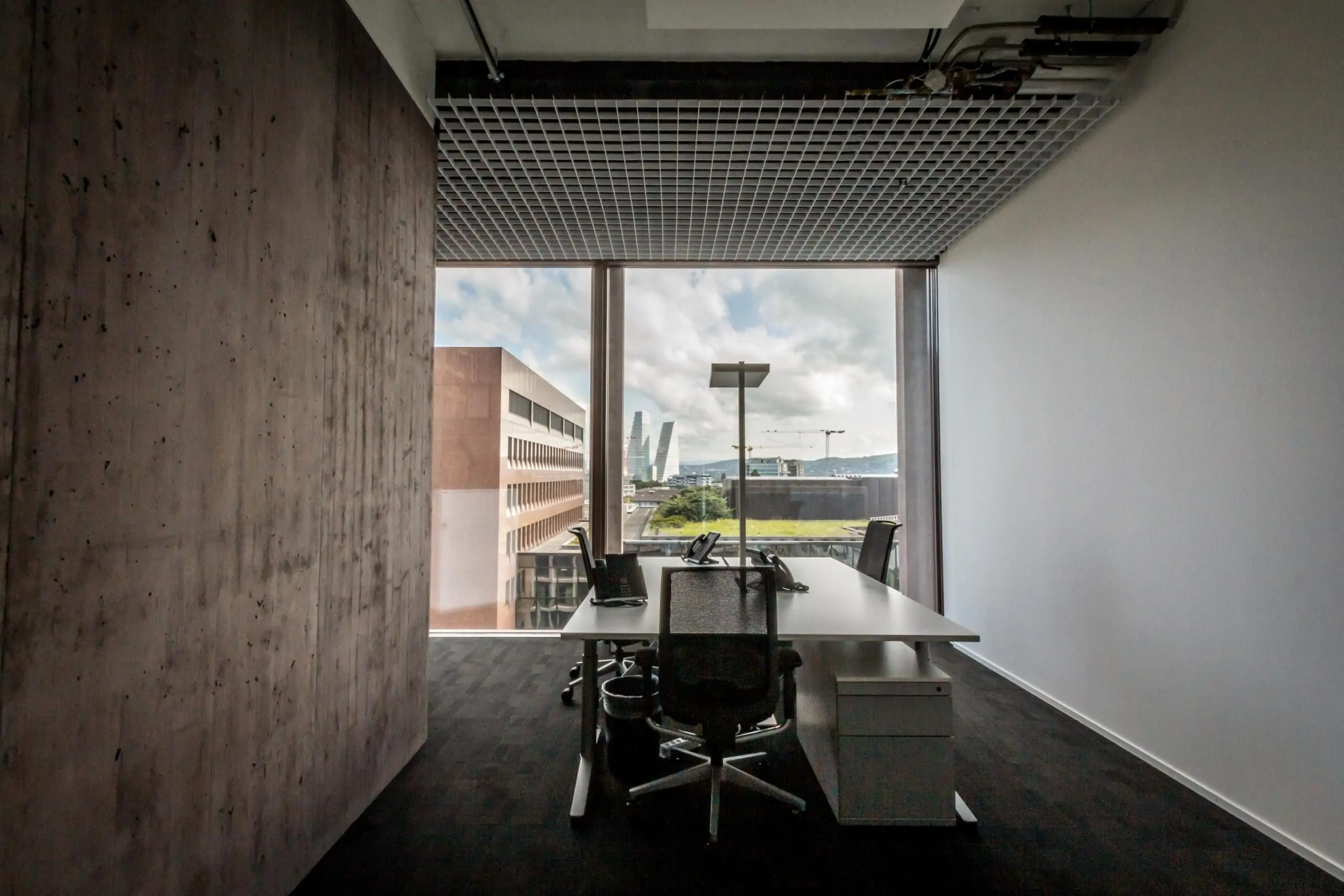 Bright single office in Basel with view of Roche Tower