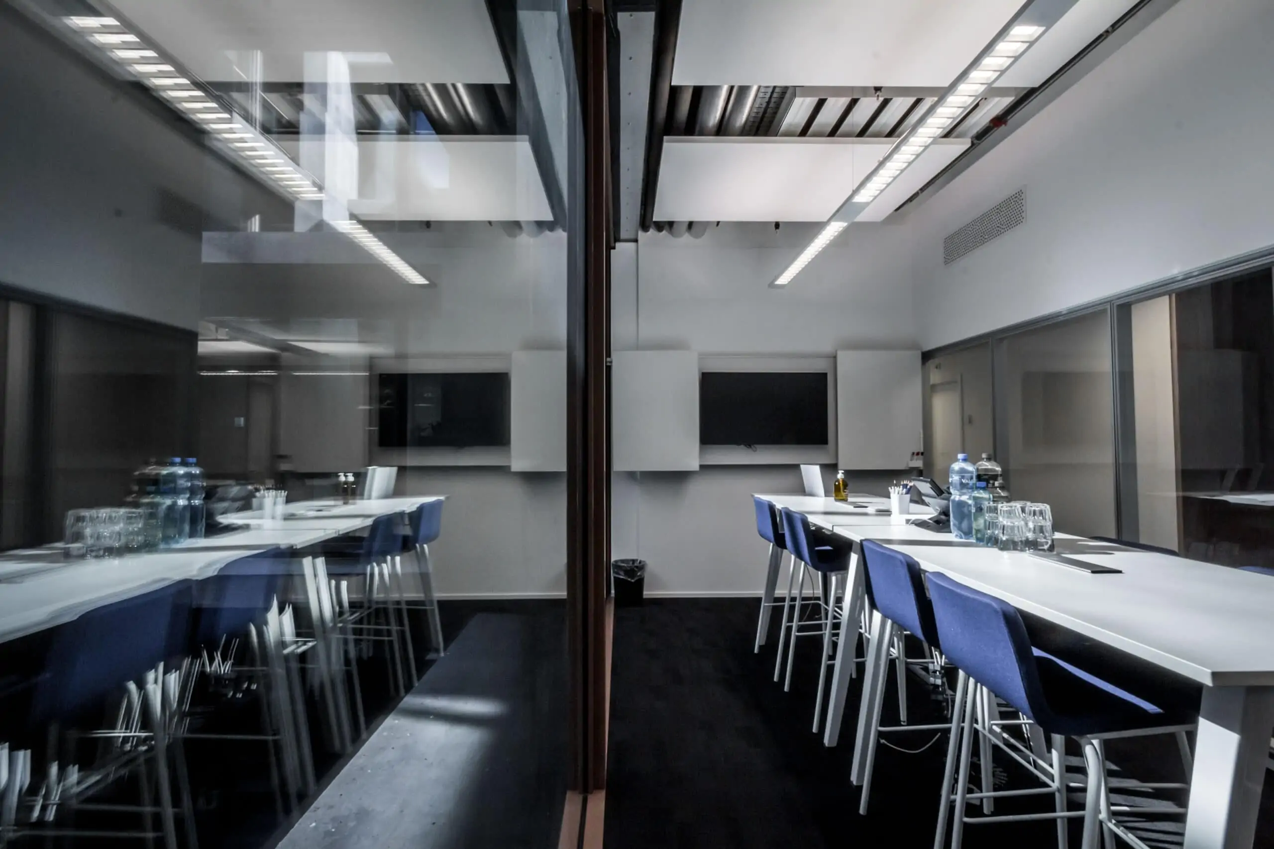 Break room with high chairs and drinks